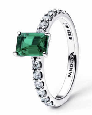 Pandora Anillo Rectangular Verde circonita