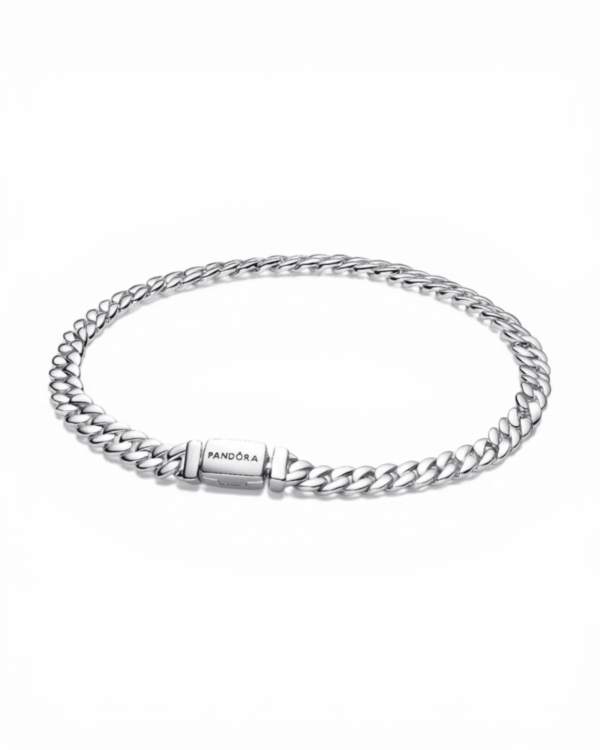 IMG_4183.png Pandora Brazalete Cubana Plateada, eslabones entrelazados clásicos