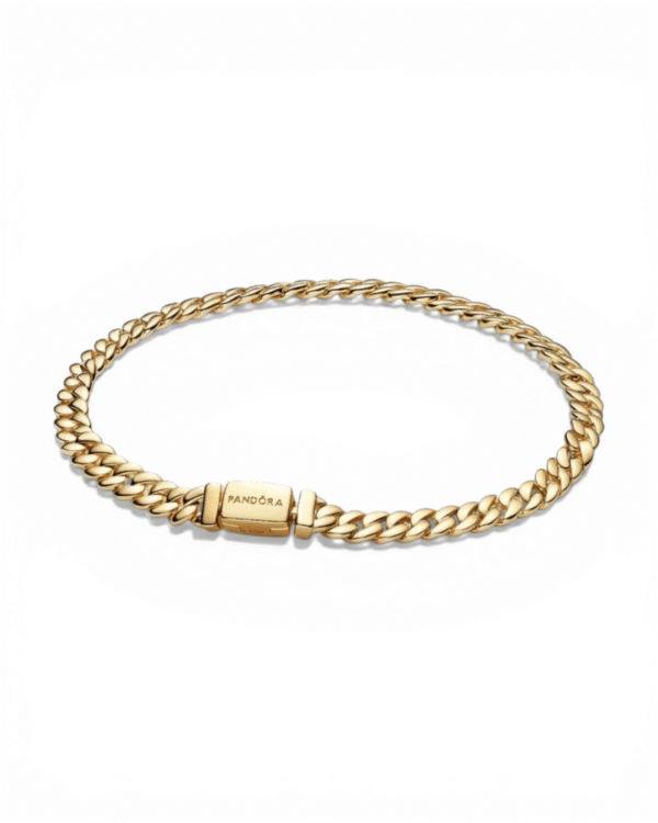 Pandora Brazalete Cubana Clásica Dorada, eslabones finos entrelazados