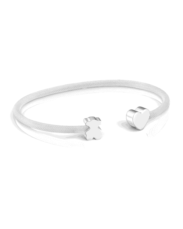 IMG_4295.png Tous brazalete icon mesh abierto plateado, aro fino con osito en cada extremo