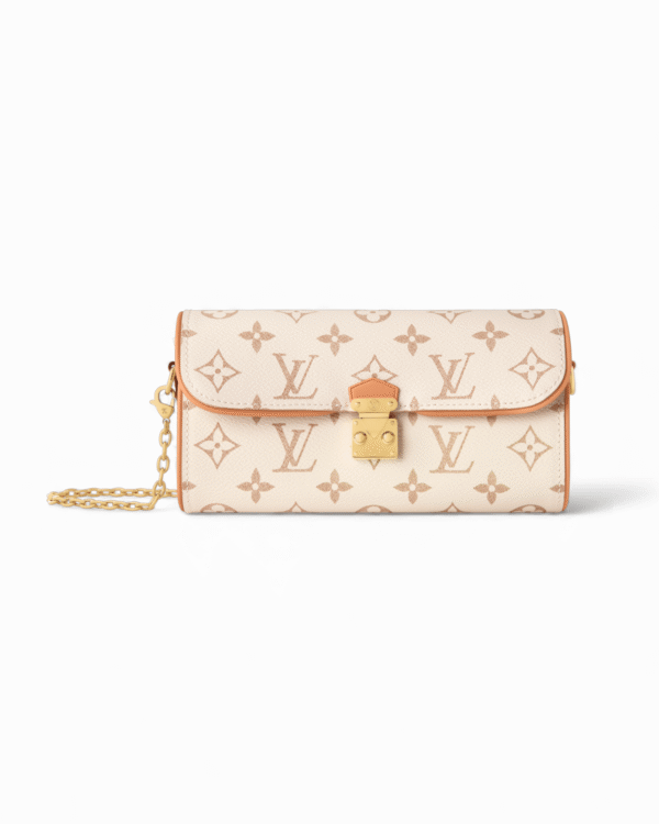 IMG_4862.png Louis vuitton bolso pochette camille, formato sobre con cadena dorada y broche