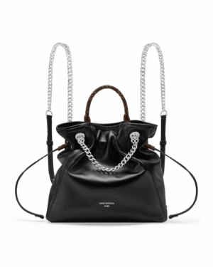 Louis vuitton mochila off duty funcional negra, forma tipo saco con cadenas