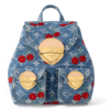 Louis vuitton mochila x tm venice nm denim cerezas, textura denim con cerezas