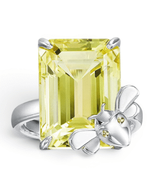 Tiffany anillo return to amarillo, piedra rectangular con flor blanca de acento