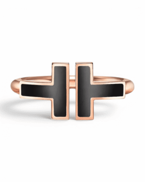 Tiffany anillo t wire rosegold negro, doble T en esmalte negro sobre rosado