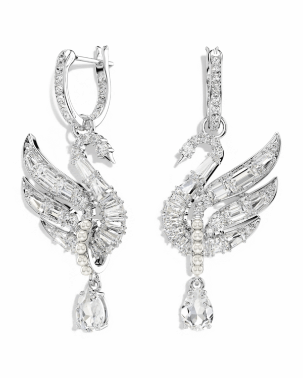 Aros Cisne Blanco Largo  – Swarovski
