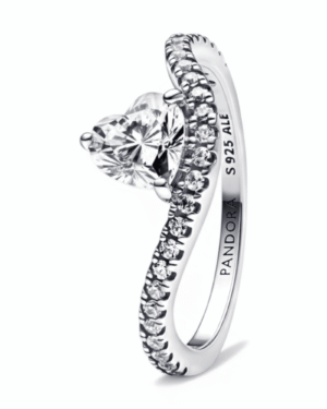 Pandora Anillo Corazón Ondulado Pavé Plateado