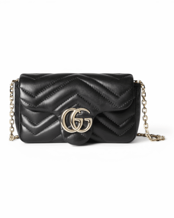 Gucci bolso gg marmont negro, acolchado en v con broche gg dorado