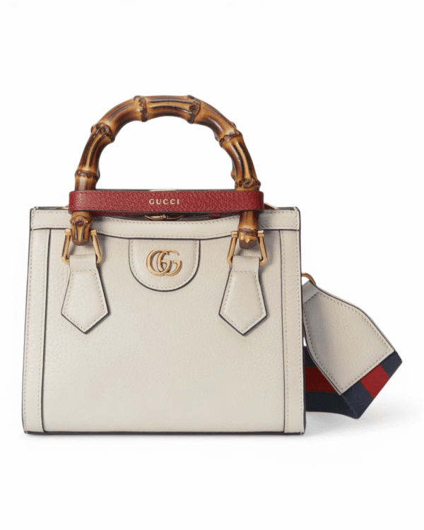 Gucci bolso diana blanco tote, estructurado con asas de bambú