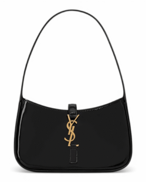Yves saint-laurent bolso noir charol negro, brillo intenso con broche ysl dorado