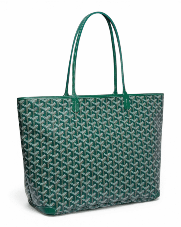 Goyard bolso artois mm verde, patrón chevron con asas largas