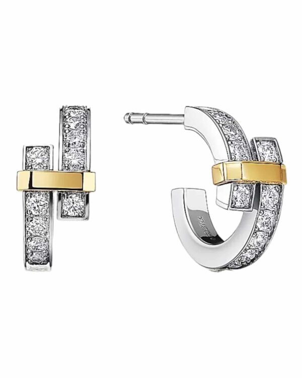 Tiffany aros edge redondos, argolla bicolor con circonitas y banda dorada