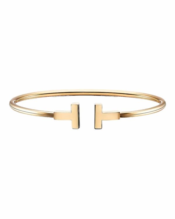 Tiffany brazalete t wire dorado, diseño abierto con doble terminación en T