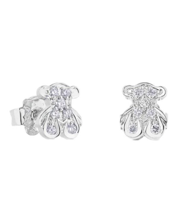 Tous aros puppies plateados, osito facetado cubierto de circonitas