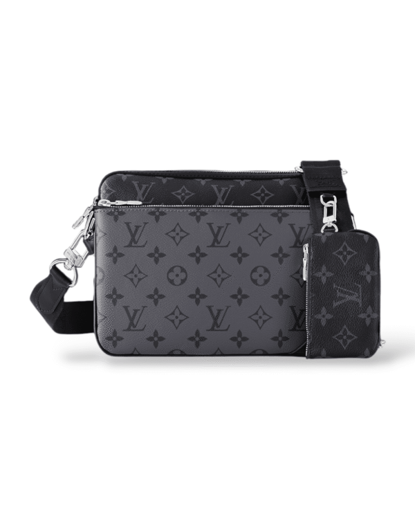 Louis vuitton bolso trio messenger eclipse, set de tres piezas en tonos grises