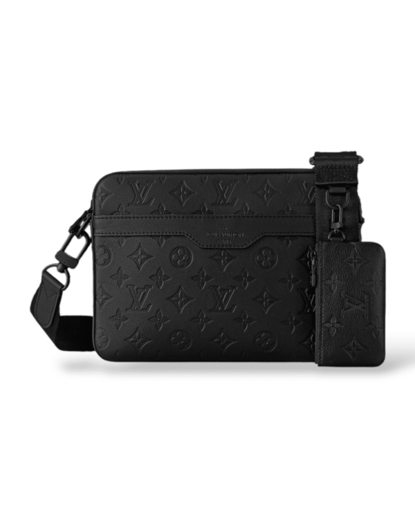 Louis vuitton bolso trio messenger negro, set de tres piezas con relieve monogram