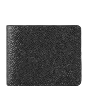 Louis vuitton billetera multiple delgado negro, superficie lisa con logo discreto en relieve