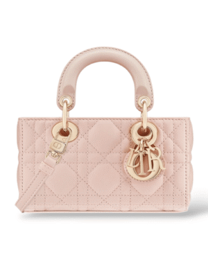 Photoroom_000_20250331_162325.png Dior bolso pequeño lady d-joy rosa, cuerpo acolchado alargado con dijes dorados