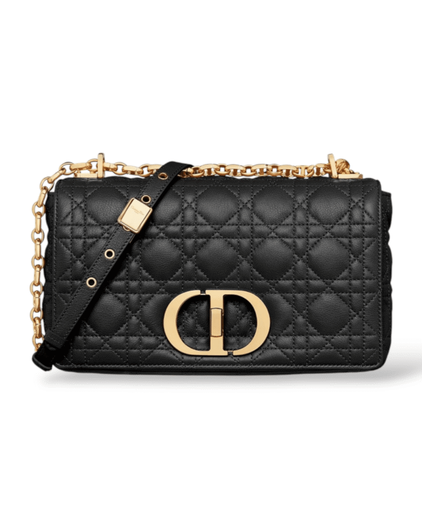 Photoroom_000_20250331_163728.png Dior bolso caro grande negro, cuerpo acolchado con cadena gruesa dorada