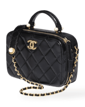 Photoroom_000_20250413_211759.png Chanel bolso de cosméticos negro, cuerpo acolchado tipo vanity con cadena bicolor
