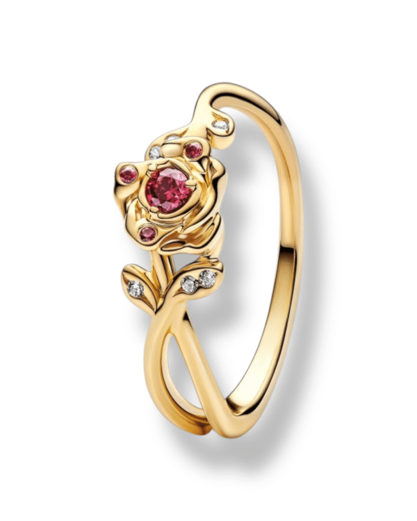 Pandora Anillo Princesa Bella Dorado con rosa roja