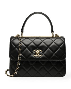 Chanel bolso trendy cc negro, marco dorado con asa superior y cadena