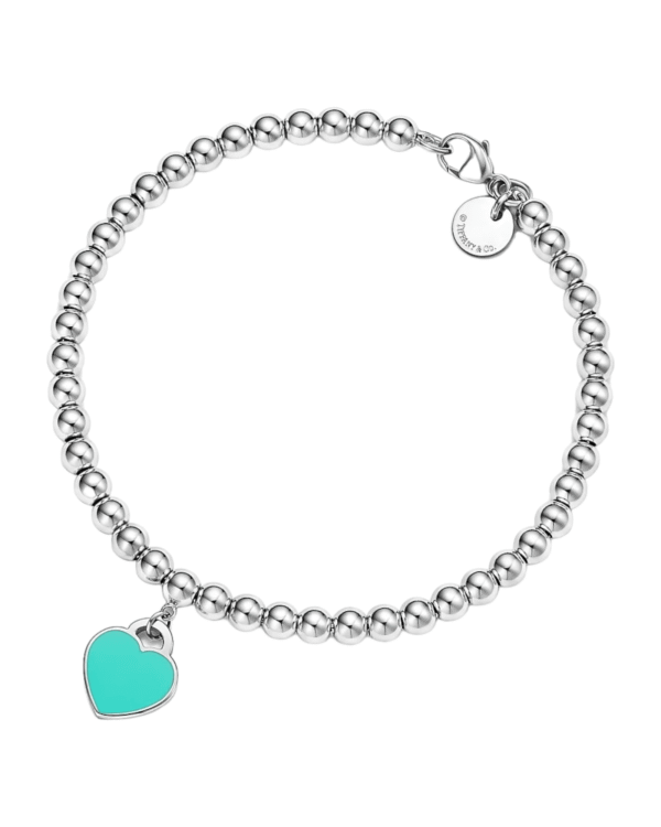 Tiffany brazalete return to corazon, cadena de perlas plateadas con dije turquesa
