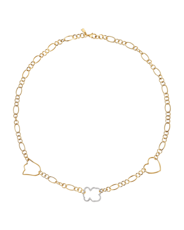 Tous collar new silueta bicolor, cadena con corazones y osito alternados