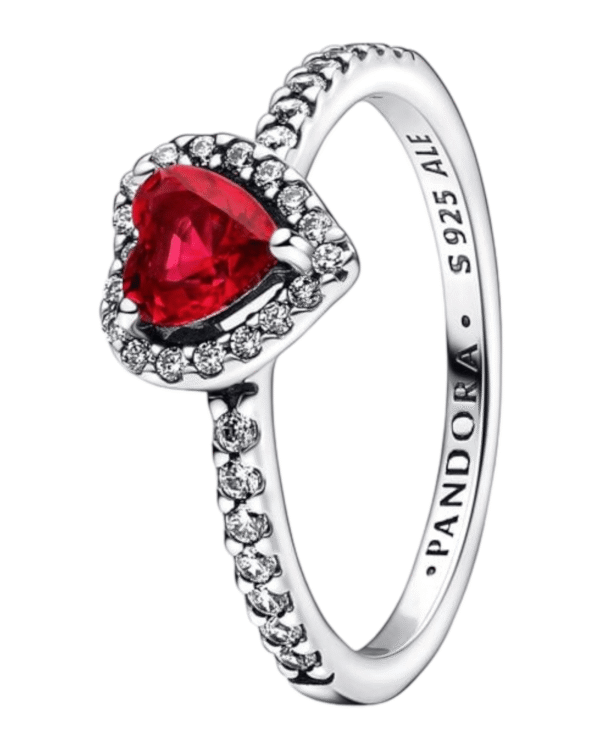 Pandora Anillo de Corazón Rojo con circonita roja