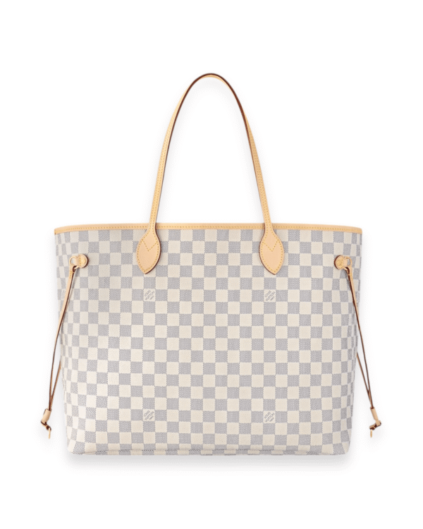 Louis vuitton bolso neverfull damier azur beige gm, tamaño amplio con cordones laterales