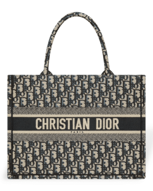 Dior bolso book tote bordado azul mediano, franja tejida con espacio real