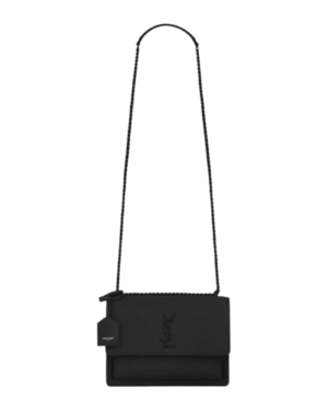 Yves saint-laurent bolso sunset medium negro, solapa estructurada tono sobre tono