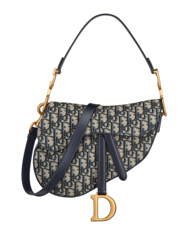 Photoroom_007_20240621_230751.png Dior bolso saddle clásico bordado azul, patron tejido diagonal con dije dorado