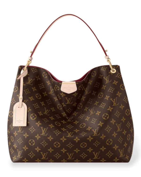 Louis vuitton bolso graceful monogram grande, silueta hobo con correa fina y etiqueta
