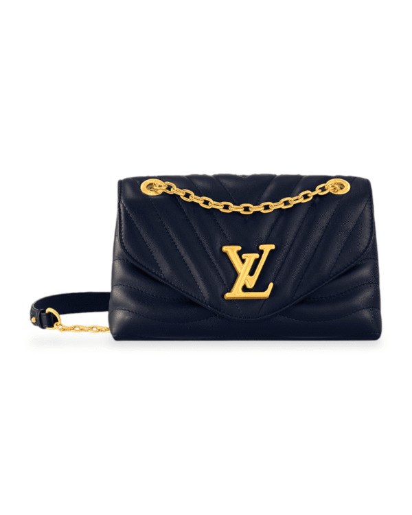 Louis vuitton bolso new wave azul, solapa acolchada en ondas con cadena dorada