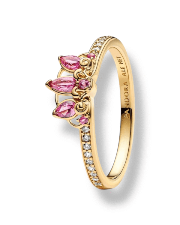 Pandora Anillo Princesa Rapunzel con tiara rosada