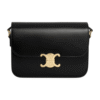 Celine bolso triomphe clasico negro, solapa lisa con broche dorado en forma de arco