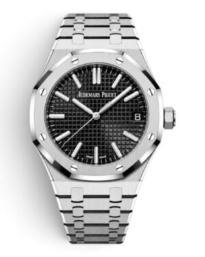 9650A48D-EC69-4E64-8E92-E7F7DE11C66D-Photoroom Audemars Piguet Royal Oak Negro: esfera negra con cuadrículas, bisel octogonal y pulsera integrada plateada