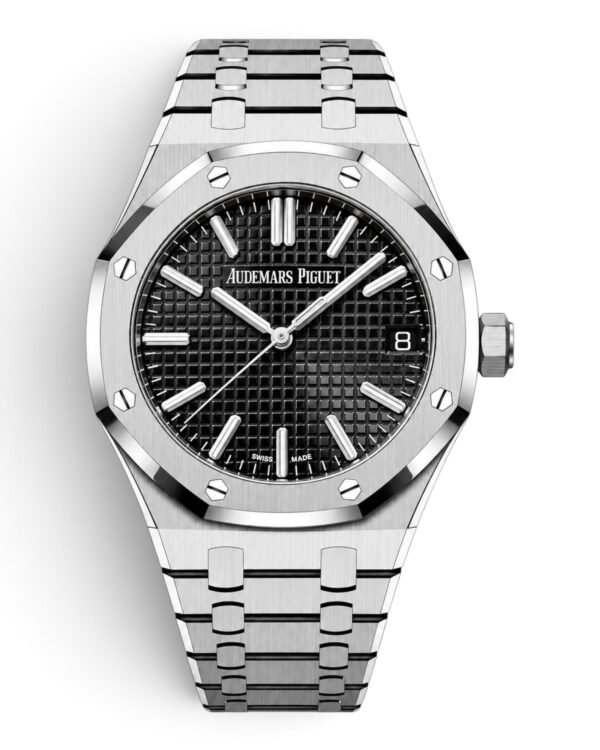 9650A48D-EC69-4E64-8E92-E7F7DE11C66D-Photoroom Audemars Piguet Royal Oak Negro: esfera negra con cuadrículas, bisel octogonal y pulsera integrada plateada
