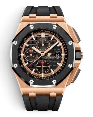 815240F2-9A02-40EF-9B46-E921B89E7972-Photoroom Audemars Piguet Royal Oak Offshore Cronógrafo Negro: esfera negra con detalles rosegold, bisel negro y correa negra