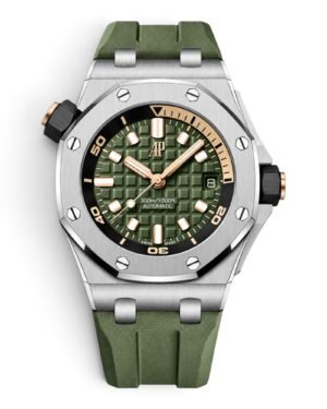 Audemars Piguet Royal Oak Offshore Diver Verde: esfera verde con cuadrículas, bisel con segmento dorado y correa verde