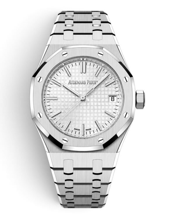 A3C7717B-8297-4855-890E-110FE0B9F812-Photoroom Audemars Piguet Royal Oak Plateado: esfera plateada con cuadrículas, bisel octogonal y pulsera integrada