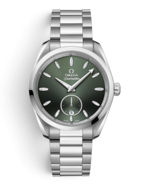 OM11 Omega Aqua Terra Verde: esfera verde degradada con índices alargados y subesfera con fecha a las 6
