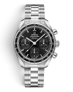 Omega Speedmaster 38 Negro: esfera negra con tres subesferas, bisel plateado con escala y pulsera de eslabones