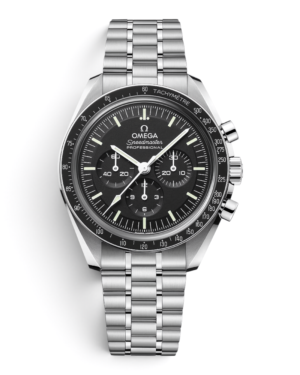Omega Speedmaster Racing Negro: esfera negra con tres subesferas, bisel negro con escala clara y pulsera de eslabones