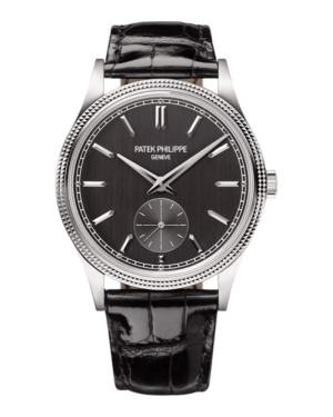 PAT.1png Patek Philippe Calatrava 6119G-001 Negro: esfera negra con subesfera a las 6, bisel de pequeñas pirámides y correa negra