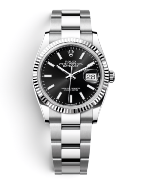 ROL24 Rolex Datejust 41 Negro: esfera negra con índices de barra, bisel estriado y pulsera de tres eslabones