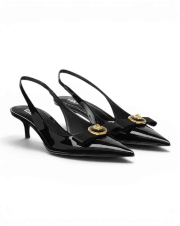 Versace Zapatos Tacón Gianni Ribbon Negro Slingback - Santos Vicios