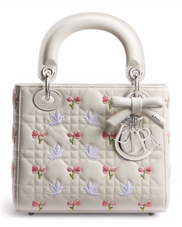 IMG_7417.png Dior Bolso Mini Lady Dior Blanco Palomas y Rosas - Santos Vicios