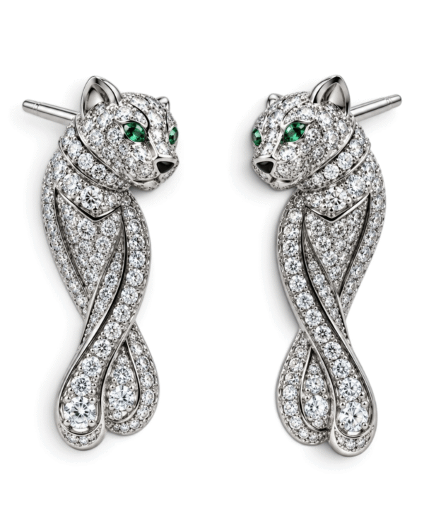 Cartier Aros Panthère Largos Pavé Plateado Cartier Aros Panthère Largos Pavé Plateado